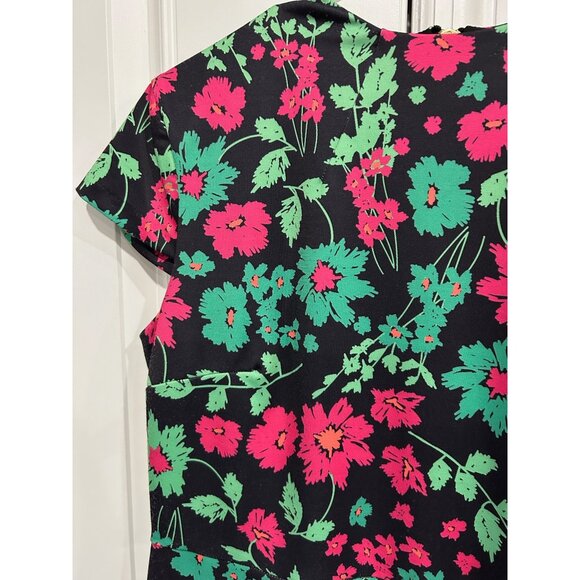 Alexia Admor NWT Floral Print Cap-Sleeve Dress Black Green Fuchsia Sz Large - Picture 4 of 10